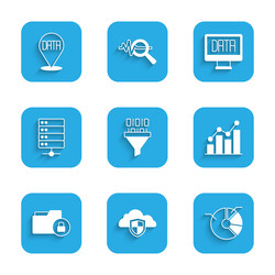 Set binary code cloud and shield pie chart vector