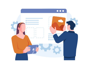 team designing website interface vector image