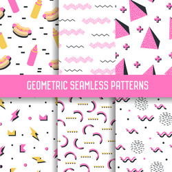 trendy geometric elements seamless patterns set vector image