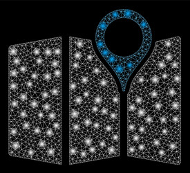 glowing mesh network paper map with flash spots vector image