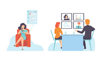 people character using global network connection vector image