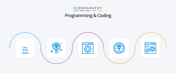 programming and coding blue 5 icon pack including vector