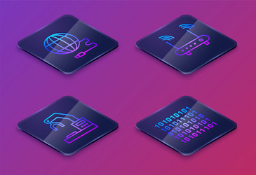 set isometric line social network robotic robot vector image
