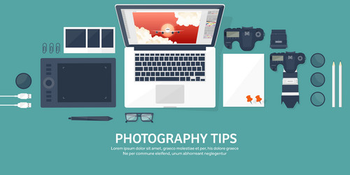 photographer equipment on a table photography vector