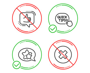 Quick tips star and like icons set close button vector