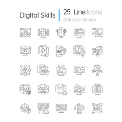 digital skills linear icons set vector image