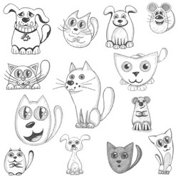 Hand drawn cats dogs and mouse set vector