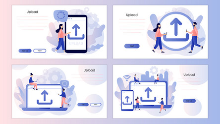 upload symbol load sign tiny people uploading vector image