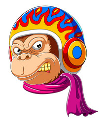 monkey wearing scarf and helmet racer Vector Image