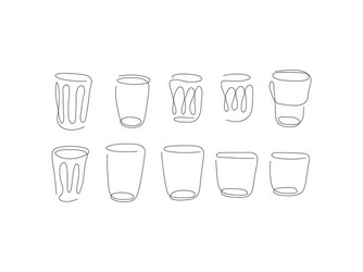 One line glass cup juice cocktails and alcohol vector