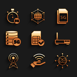 set sim card 5g network router and wi-fi signal vector image