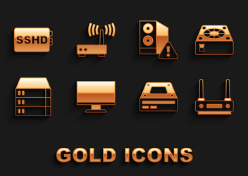 set computer monitor screen cooler router and wi vector image