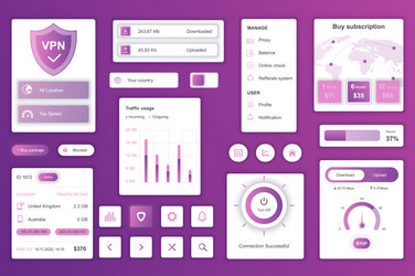 user interface elements set for vpn service mobile vector image