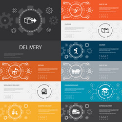 Delivery infographic 10 line icons bannersreturn vector