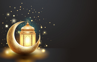 Islamic background with gold lantern crescent moo vector