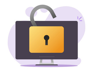 Unlocked desktop computer or pc with open padlock vector