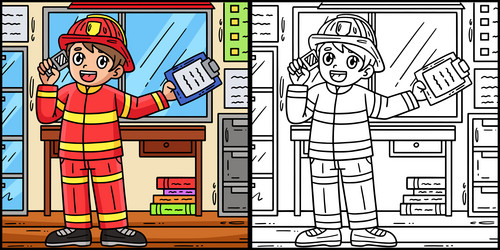 Firefighter rappelling coloring page Royalty Free Vector