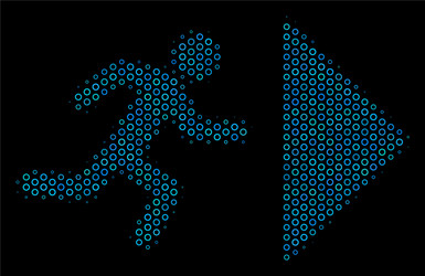 Exit direction composition icon of halftone vector