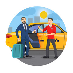 Happy male getting into a cab businessman vector