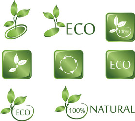 Green eco icon set black background Royalty Free Vector