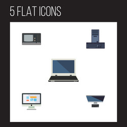 flat icon computer set of processor display vector image