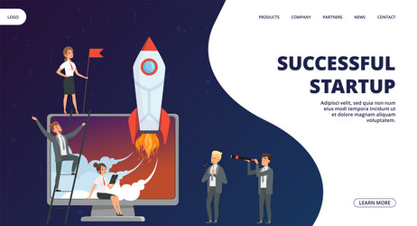 Startup landing page successful business team web vector