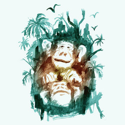 watercolor monkeys in the jungle vector