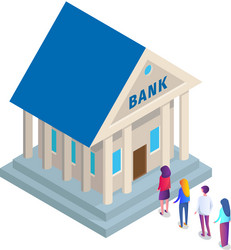 bank building with characters in queue business vector