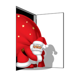 Santa claus with a red sack of gifts enters vector