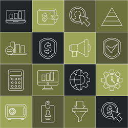 set line cursor and coin time management shield vector image