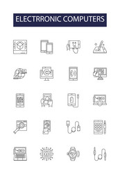 electrronic computers line icons and signs vector