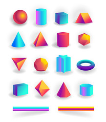 set 3d geometric shapes and editable strokes vector