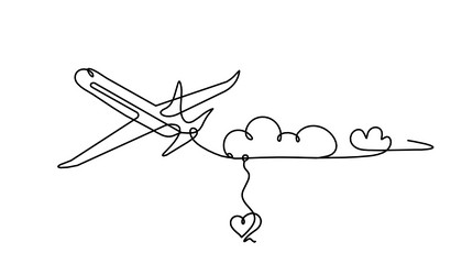 abstract plane with heart as line drawing on white vector image