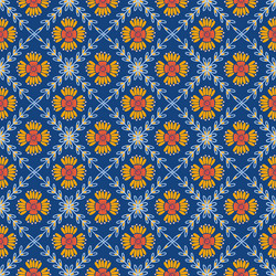 Boho ditsy blue floral geometric seamless pattern vector