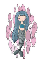 beautiful little mermaid and a flock of fish Vector Image