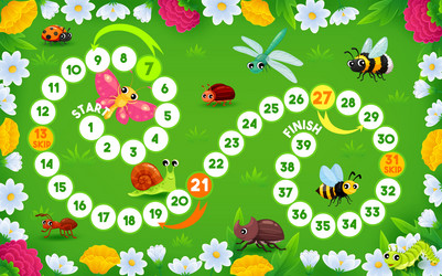 Step board game with cartoon insect characters vector