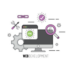 computer with code programing software data vector image