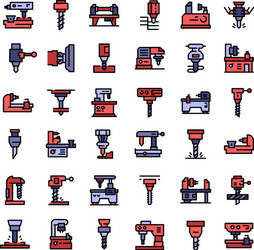 milling machine icons set outline style vector image