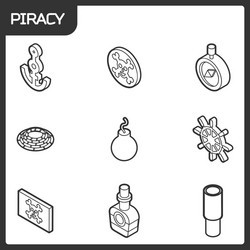 Piracy outline isometric icons vector