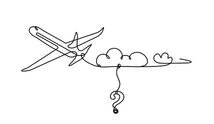 Abstract plane with question mark as line drawing vector