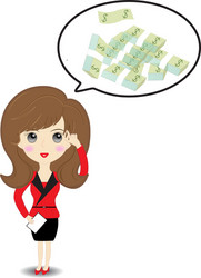 business woman thinking to money vector