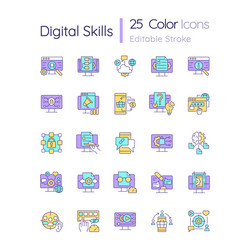 Digital skills rgb color icons set vector
