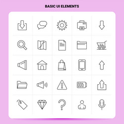 outline 25 basic ui elements icon set line style vector image