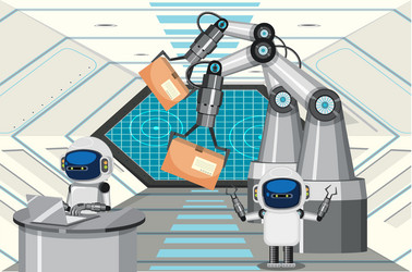 production process concept with robot assembly vector