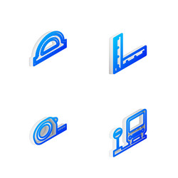 set isometric line folding ruler protractor grid vector image