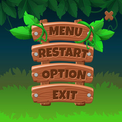 wooden game menu ui with buttons-restart option vector image
