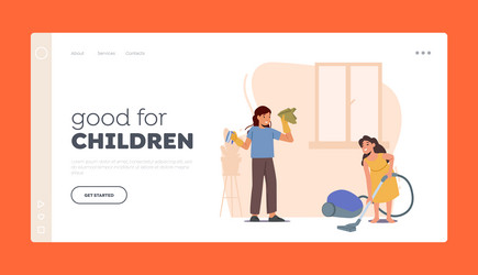 children cleaning home landing page template vector