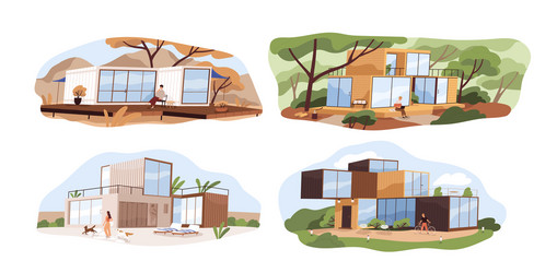 set shipping container houses in nature vector