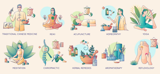 alternative medicine flat set vector