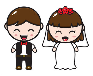 cute cartoon couple wearing wedding dress vector